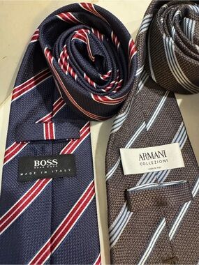 2 New Ties each worn once by BOSS & Armani. Orange Brioni is no longer for sale